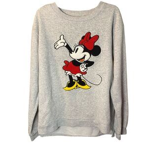 Disney Minnie Mouse Sweater Sz Medium Bow Red Grey